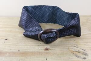 Vintage Salvatore Ferragamo Belt Small Medium Black Leather Basket Weave Boho